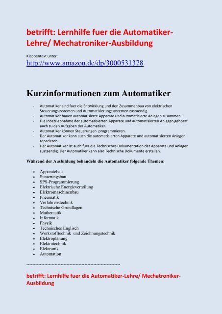 Automatiker-Lehre: Technik-Begriffe-Erklaerungen