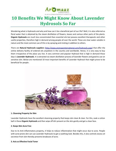 10 Benefits We Might Know About Lavender Hydrosols So Far