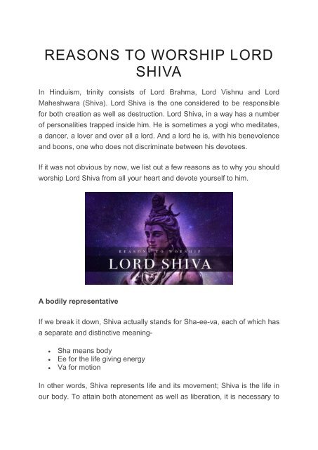 Reasons To Worship Lord Shiva Reasons To Worship Lord Shiva