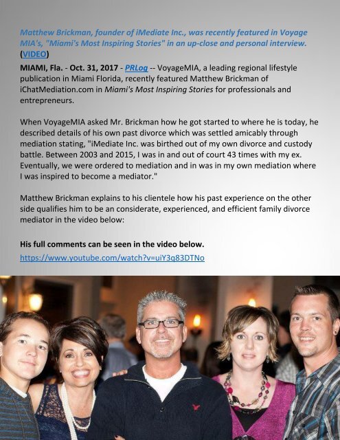 Family Divorce Mediator Matthew Brickman Featured in VoyageMIA