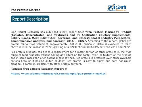 Global Pea Protein Market, 2016 – 2022