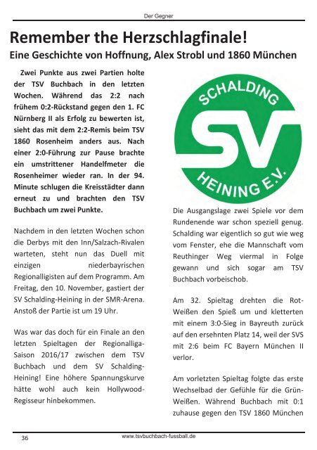 Stadionzeitung TSV Buchbach - SV Schalding-Heining