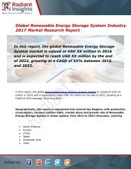 Renewable Energy Storage System Market Size, Share, Trends and Forecast Report to 2022:Radiant Insights, Inc