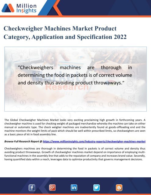 Checkweigher Machines Market Product Category, Application and Specification 2022