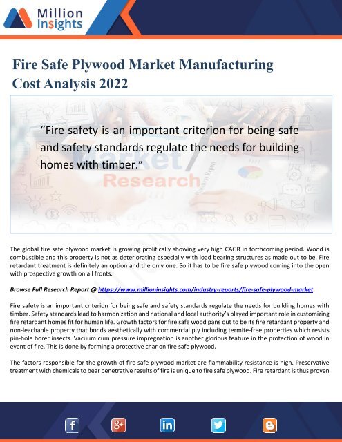 Fire Safe Plywood Market Manufacturing Cost Analysis 2022