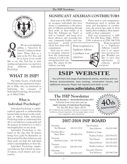 ISIP Nov-Dec 2017 Newsletter