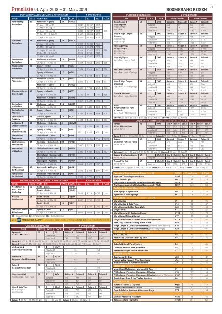 AAT Kings Gruppenreisen & Tagesausflüge 2018 / 19