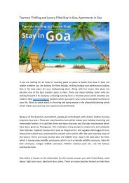 Topmost Thrilling and Luxury Filled Stay in Goa, Apartments in Goa