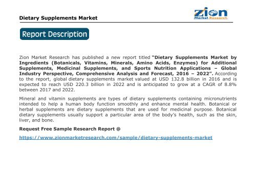 Global Dietary Supplements Market, 2016 – 2022