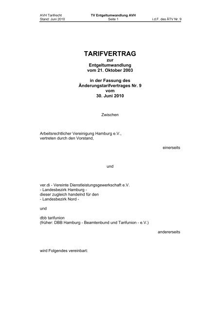 tarifvertrag - Arbeitsrechtliche Vereinigung Hamburg eV