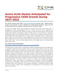 Amino Acids Market Anticipated for Progressive CAGR Growth during 2017-2022