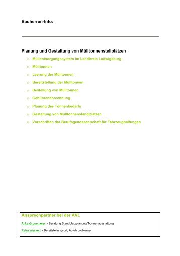 Planung und Gestaltung von Mülltonnenstellplätzen - AVL