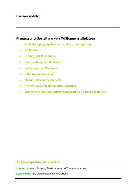 Planung und Gestaltung von Mülltonnenstellplätzen - AVL