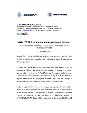 AVIAWORLD announces new Managing Director - AVIAREPS