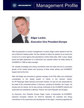 Edgar Lacker, Executive Vice President Europe - AVIAREPS