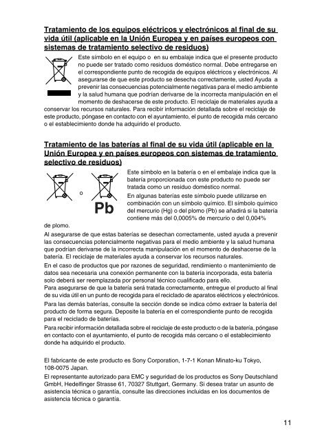 Sony SVT1311Z9R - SVT1311Z9R Documenti garanzia Spagnolo