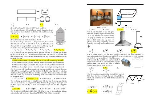 Kỹ năng giải bài toán trắc nghiệm thực tế - Ứng dụng đạo hàm - Ứng dụng hàm số lũy thừa - Hàm mũ và logarit - Khối đa diện - Khối tròn xoay Phương pháp tọa độ trong không gian - Nguyên hàm - tích phân