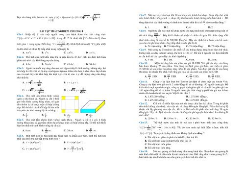 Kỹ năng giải bài toán trắc nghiệm thực tế - Ứng dụng đạo hàm - Ứng dụng hàm số lũy thừa - Hàm mũ và logarit - Khối đa diện - Khối tròn xoay Phương pháp tọa độ trong không gian - Nguyên hàm - tích phân