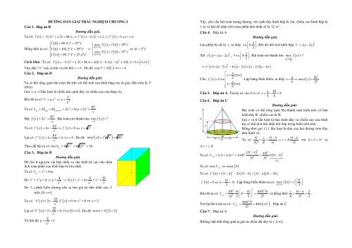 Kỹ năng giải bài toán trắc nghiệm thực tế - Ứng dụng đạo hàm - Ứng dụng hàm số lũy thừa - Hàm mũ và logarit - Khối đa diện - Khối tròn xoay Phương pháp tọa độ trong không gian - Nguyên hàm - tích phân