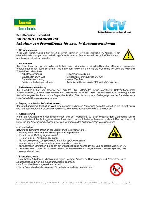 Arbeiten von Fremdfirmen für bzw. in Gaseunternehmen