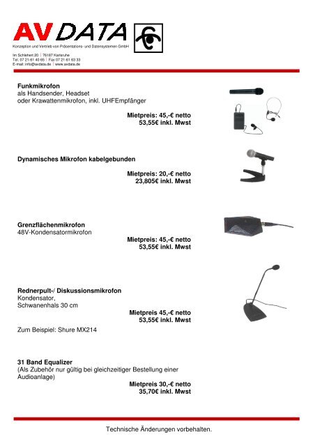 Mietpreisliste - AVData GmbH