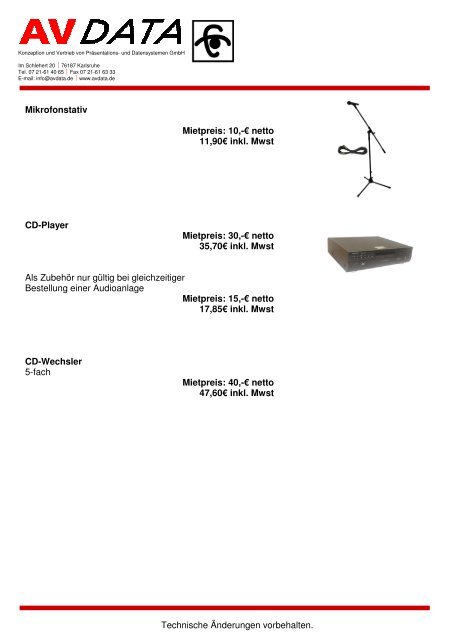 Mietpreisliste - AVData GmbH