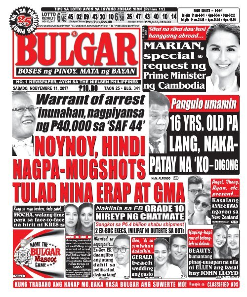 NOVEMBER 11, 2017 BULGAR: BOSES NG PINOY, MATA NG BAYAN