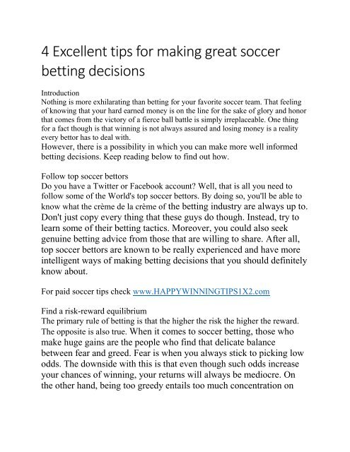 4 Excellent tips for making great soccer betting decisions