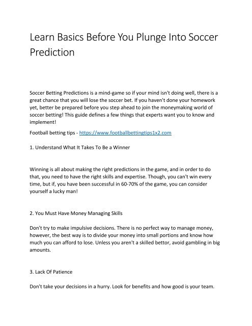 Learn Basics Before You Plunge Into Soccer Prediction