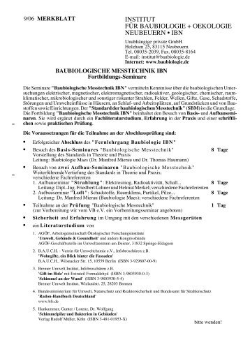 Basis-Seminares - Institut für Baubiologie + Ökologie Neubeuern IBN