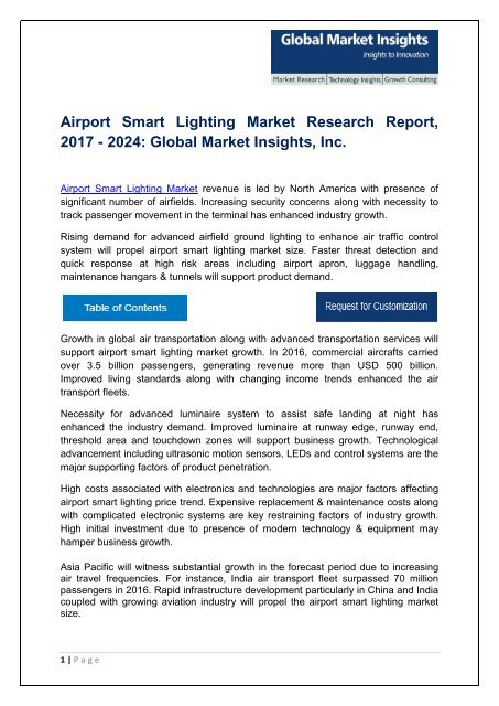 Airport Smart Lighting Market trends research and projections for 2017-2024