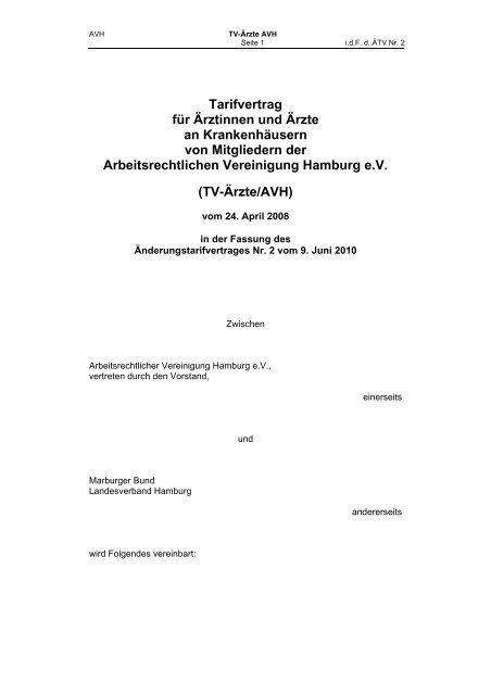 TV-Ärzte/AVH - Arbeitsrechtliche Vereinigung Hamburg eV