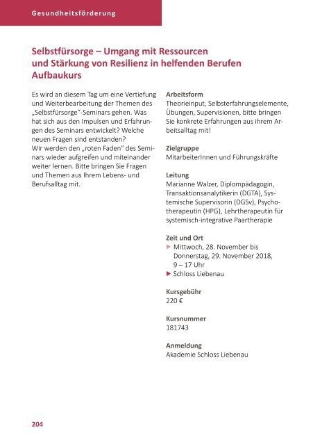 Bildungsprogramm 2018 - Akademie Schloss Liebenau
