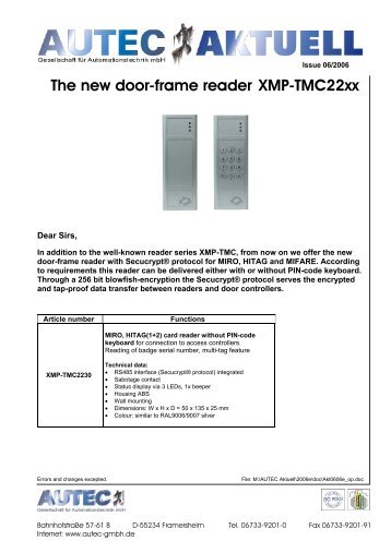 The new door-frame reader XMP-TMC22xx