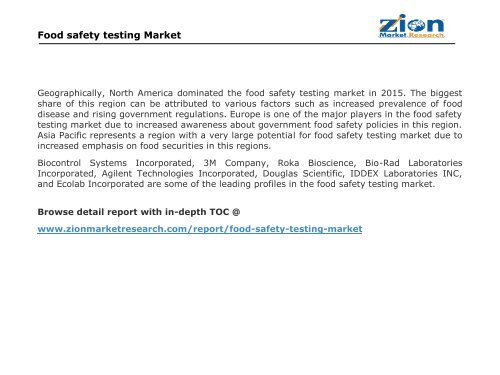Global Food safety testing Market, 2015 – 2021