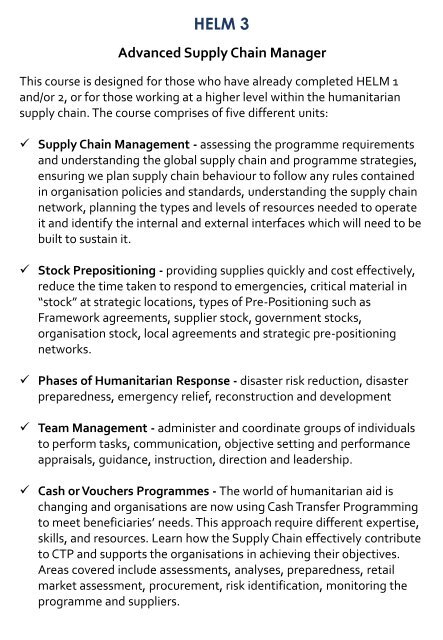 Humanitarian Logistics  Brochure 2017-18