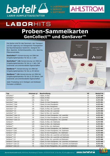 LLG Flyer of the week Proben-Sammelkarten GenCollect und GenSaver