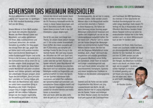 GRÜNWEISS - das Magazin der SC DHfK Handballer - Saison 2017/18 