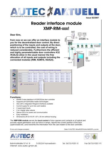 Reader interface module XMP-RIM-xxx!