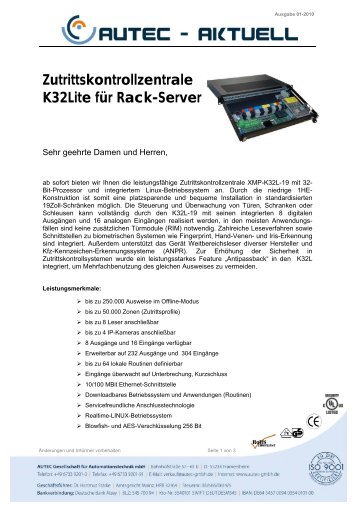 Zutrittskontrollzentrale K32Lite für Rack-Server