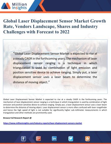 Global Laser Displacement Sensor Market Growth Rate, Vendors Landscape, Shares and Industry Challenges with Forecast to 2022