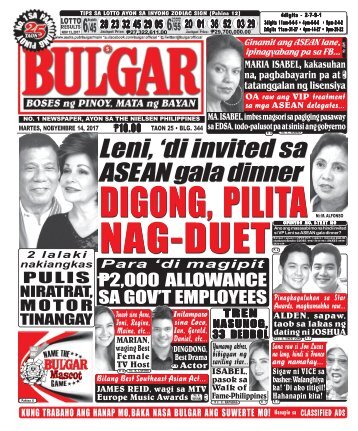 NOVEMBER 14, 2017 BULGAR: BOSES NG PINOY, MATA NG BAYAN