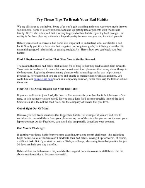 Bad Habits Healthy Lifestyle