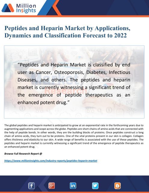 Peptides and Heparin Market 2022 Driven by Key Players and Regions Forecast 