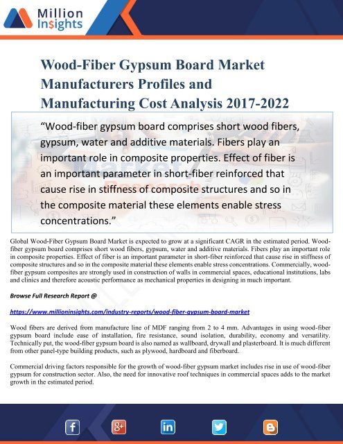 Wood-Fiber Gypsum Board Market Manufacturers Profiles and Manufacturing Cost Analysis 2017-2022