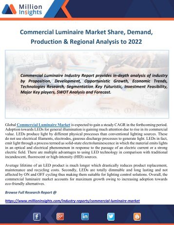 Commercial Luminaire Market 2022- Competitive Analysis, Opportunity Assessment and Forecast by Million Insights