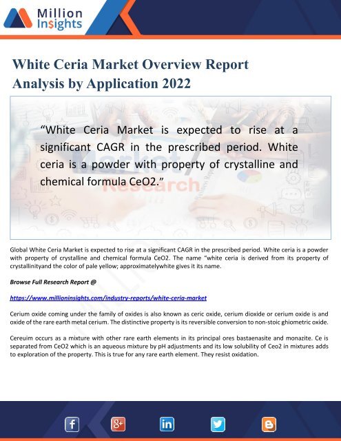 White Ceria Market Overview Report Analysis by Application 2022