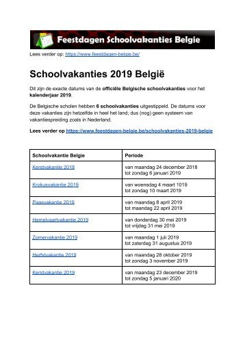 Schoolvakanties 2019 Belgie - Exacte datums op kalender