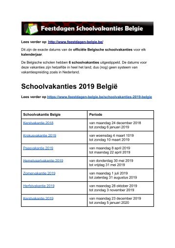 Schoolvakanties Belgie - Exacte datums op kalender