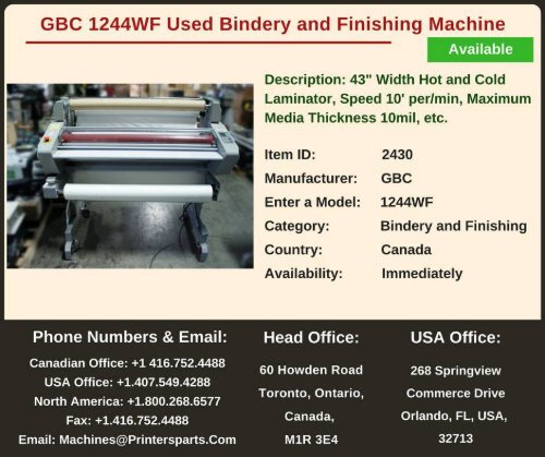 Buy Used GBC 1244WF Bindery and Finishing Machine